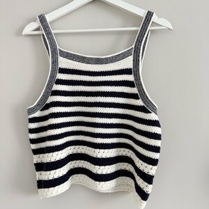 House of Harlow 1960 Crochet Knit Tank Top Navy Ivory Medium